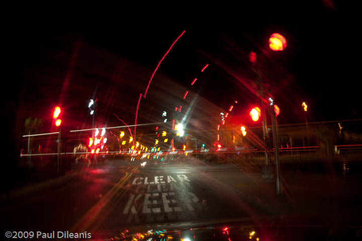 Light Rail Crossing at Night